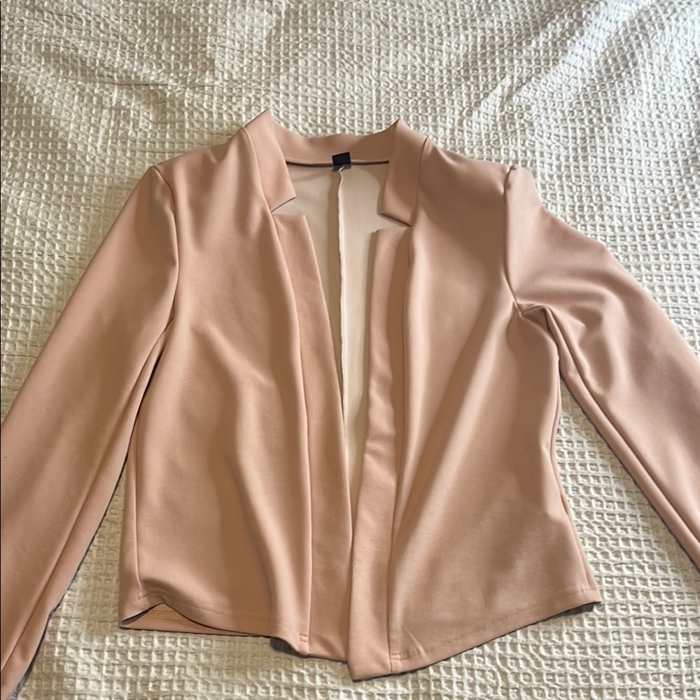 SHEIN Pink Blazer Modern Open-Front Design